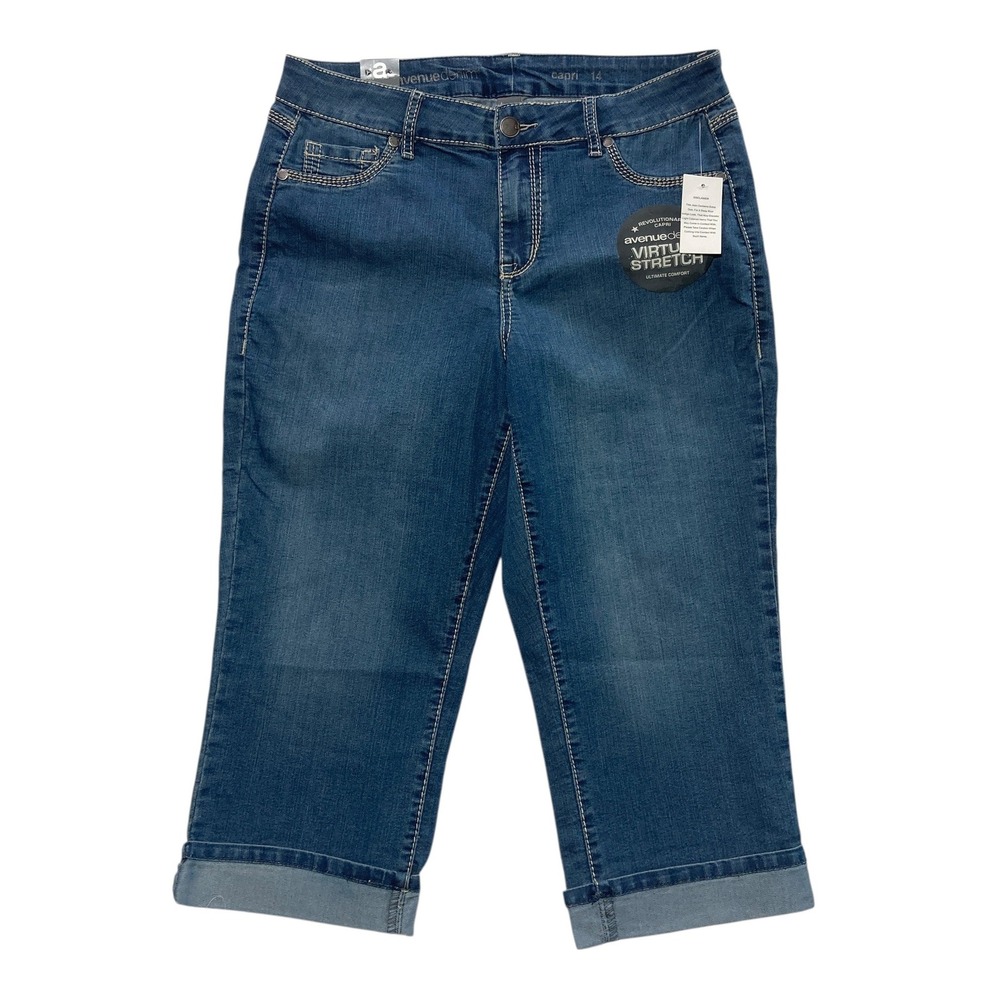 Avenue Denim Virtual Stretch Capri Jeans Womens 14 Blue Medium Wash‎ Cuffed New